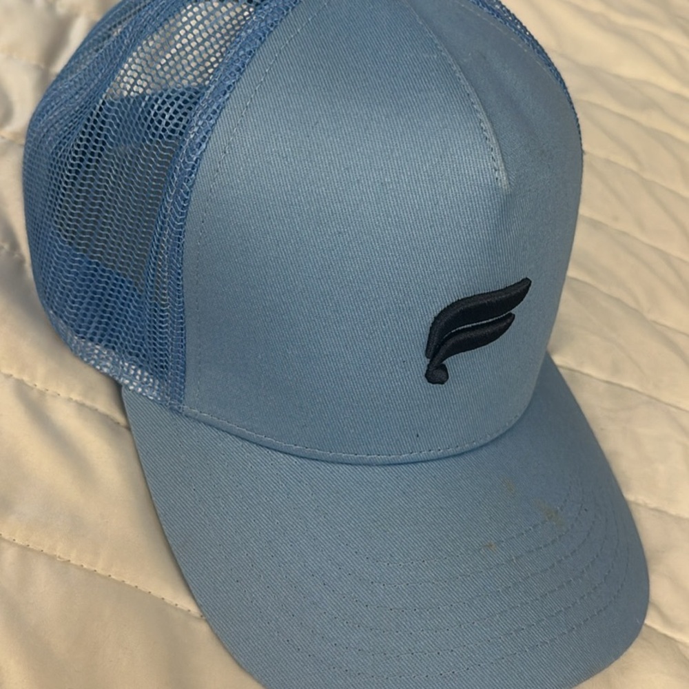 Blue Trucker Hat with Black Fabletics Logo